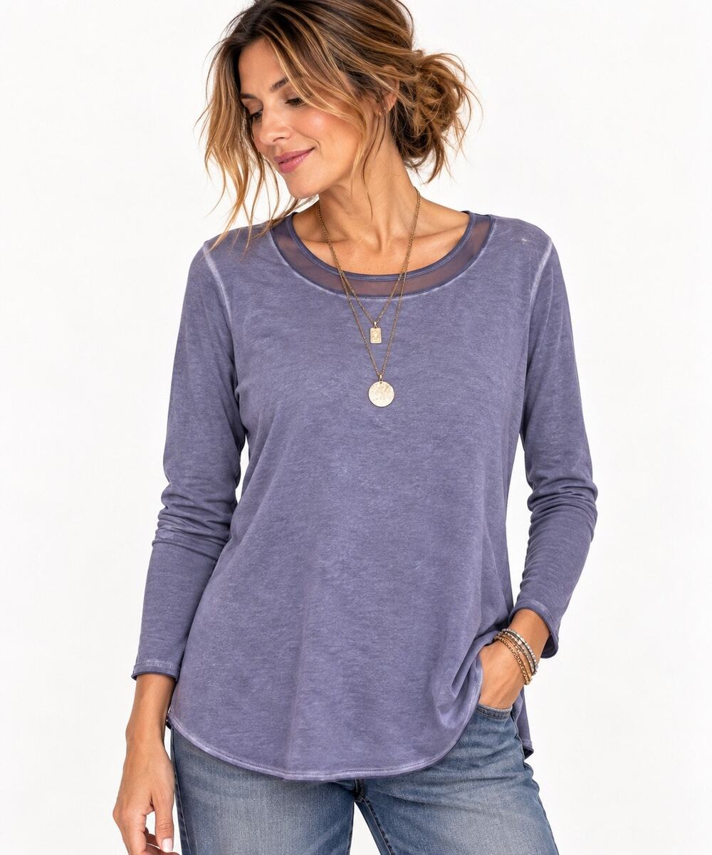 Luukaa Women's Size 10 Washed Long Sleeve Lagenlook Tunic Top Boxy Scoop Faded